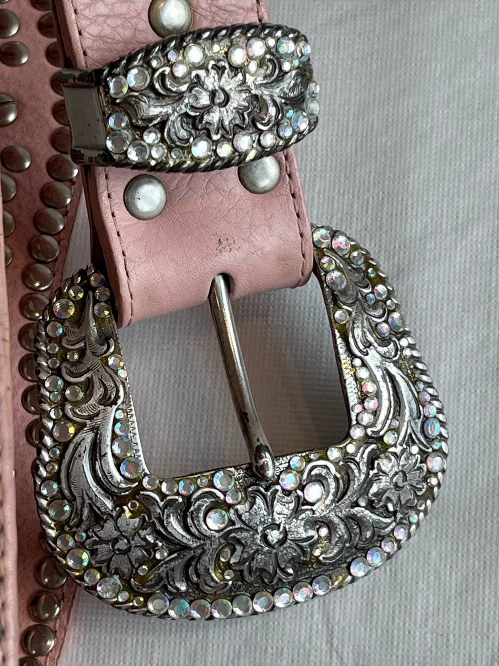 Nocona Pink Leather Rhinestones Western Belt
